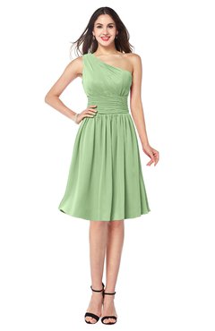 ColsBM Violet Sage Green Sexy Asymmetric Neckline Sleeveless Zip up Chiffon Knee Length Plus Size Bridesmaid Dresses