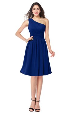ColsBM Violet Sodalite Blue Sexy Asymmetric Neckline Sleeveless Zip up Chiffon Knee Length Plus Size Bridesmaid Dresses
