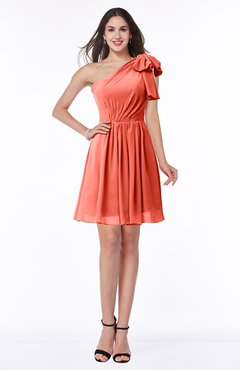 ColsBM Journee Living Coral Plain A-line One Shoulder Sleeveless Chiffon Pleated Bridesmaid Dresses