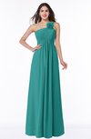 ColsBM Jennifer Emerald Green Antique One Shoulder Sleeveless Chiffon Floor Length Ruching Plus Size Bridesmaid Dresses