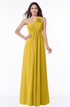 ColsBM Jennifer Lemon Curry Antique One Shoulder Sleeveless Chiffon Floor Length Ruching Plus Size Bridesmaid Dresses