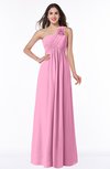 ColsBM Jennifer Pink Antique One Shoulder Sleeveless Chiffon Floor Length Ruching Plus Size Bridesmaid Dresses