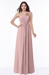 ColsBM Jennifer Silver Pink Antique One Shoulder Sleeveless Chiffon Floor Length Ruching Plus Size Bridesmaid Dresses