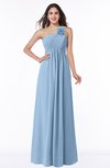 ColsBM Jennifer Sky Blue Antique One Shoulder Sleeveless Chiffon Floor Length Ruching Plus Size Bridesmaid Dresses