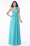 ColsBM Jennifer Turquoise Antique One Shoulder Sleeveless Chiffon Floor Length Ruching Plus Size Bridesmaid Dresses