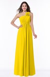 ColsBM Jennifer Yellow Antique One Shoulder Sleeveless Chiffon Floor Length Ruching Plus Size Bridesmaid Dresses