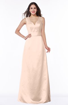 ColsBM Faye Almost Apricot Luxury A-line V-neck Sleeveless Satin Sash Wedding Guest Dresses
