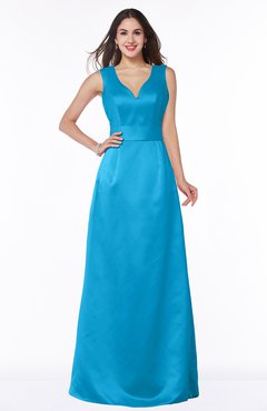 ColsBM Faye Cornflower Blue Luxury A-line V-neck Sleeveless Satin Sash Wedding Guest Dresses