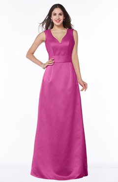 ColsBM Faye Hot Pink Luxury A-line V-neck Sleeveless Satin Sash Wedding Guest Dresses