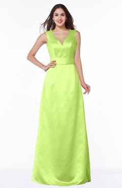 ColsBM Faye Lime Green Luxury A-line V-neck Sleeveless Satin Sash Wedding Guest Dresses