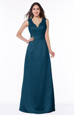 ColsBM Faye Moroccan Blue Luxury A-line V-neck Sleeveless Satin Sash Wedding Guest Dresses