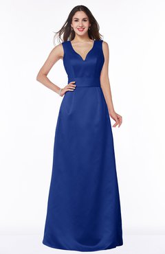 ColsBM Faye Nautical Blue Luxury A-line V-neck Sleeveless Satin Sash Wedding Guest Dresses