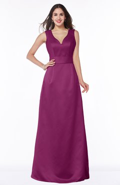 ColsBM Faye Raspberry Luxury A-line V-neck Sleeveless Satin Sash Wedding Guest Dresses