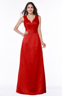 ColsBM Faye Red Luxury A-line V-neck Sleeveless Satin Sash Wedding Guest Dresses