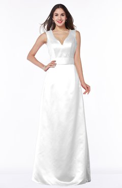 ColsBM Faye White Luxury A-line V-neck Sleeveless Satin Sash Wedding Guest Dresses