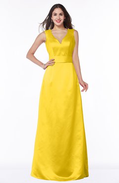 ColsBM Faye Yellow Luxury A-line V-neck Sleeveless Satin Sash Wedding Guest Dresses