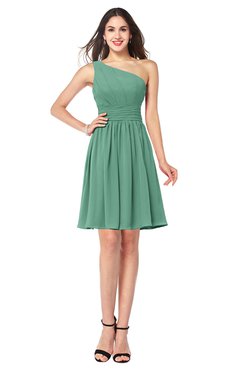 ColsBM Kiara Beryl Green Modern A-line Asymmetric Neckline Sleeveless Half Backless Ruching Plus Size Bridesmaid Dresses