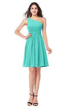 ColsBM Kiara Blue Turquoise Modern A-line Asymmetric Neckline Sleeveless Half Backless Ruching Plus Size Bridesmaid Dresses