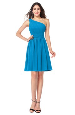 ColsBM Kiara Cornflower Blue Modern A-line Asymmetric Neckline Sleeveless Half Backless Ruching Plus Size Bridesmaid Dresses