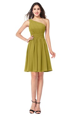 ColsBM Kiara Golden Olive Modern A-line Asymmetric Neckline Sleeveless Half Backless Ruching Plus Size Bridesmaid Dresses