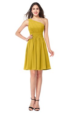 ColsBM Kiara Lemon Curry Modern A-line Asymmetric Neckline Sleeveless Half Backless Ruching Plus Size Bridesmaid Dresses