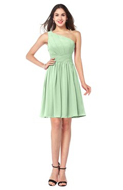 ColsBM Kiara Light Green Modern A-line Asymmetric Neckline Sleeveless Half Backless Ruching Plus Size Bridesmaid Dresses