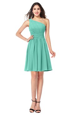 ColsBM Kiara Mint Green Modern A-line Asymmetric Neckline Sleeveless Half Backless Ruching Plus Size Bridesmaid Dresses