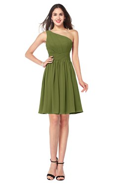 ColsBM Kiara Olive Green Modern A-line Asymmetric Neckline Sleeveless Half Backless Ruching Plus Size Bridesmaid Dresses