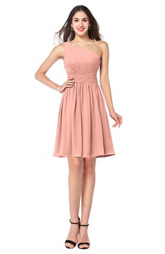 ColsBM Kiara Peach Modern A-line Asymmetric Neckline Sleeveless Half Backless Ruching Plus Size Bridesmaid Dresses