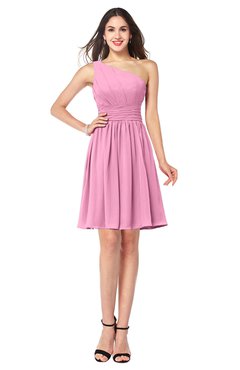 ColsBM Kiara Pink Modern A-line Asymmetric Neckline Sleeveless Half Backless Ruching Plus Size Bridesmaid Dresses