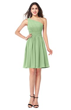 ColsBM Kiara Sage Green Modern A-line Asymmetric Neckline Sleeveless Half Backless Ruching Plus Size Bridesmaid Dresses