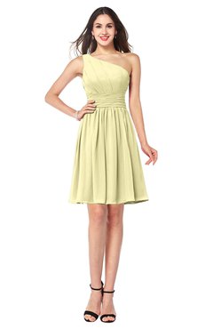 ColsBM Kiara Soft Yellow Modern A-line Asymmetric Neckline Sleeveless Half Backless Ruching Plus Size Bridesmaid Dresses