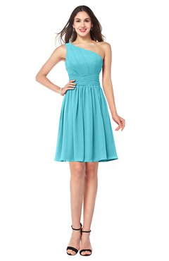 ColsBM Kiara Turquoise Modern A-line Asymmetric Neckline Sleeveless Half Backless Ruching Plus Size Bridesmaid Dresses