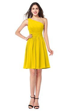 ColsBM Kiara Yellow Modern A-line Asymmetric Neckline Sleeveless Half Backless Ruching Plus Size Bridesmaid Dresses