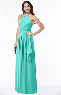 ColsBM Jasmine Blue Turquoise Sexy Halter Sleeveless Zipper Chiffon Ruching Plus Size Bridesmaid Dresses