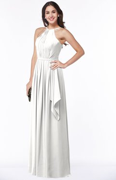 ColsBM Jasmine Cloud White Sexy Halter Sleeveless Zipper Chiffon Ruching Plus Size Bridesmaid Dresses