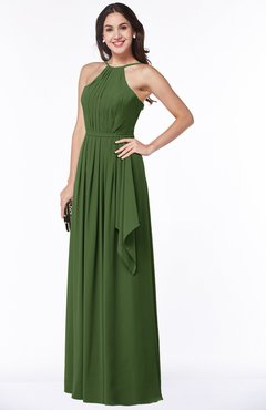 ColsBM Jasmine Garden Green Sexy Halter Sleeveless Zipper Chiffon Ruching Plus Size Bridesmaid Dresses