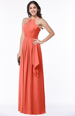 ColsBM Jasmine Living Coral Sexy Halter Sleeveless Zipper Chiffon Ruching Plus Size Bridesmaid Dresses