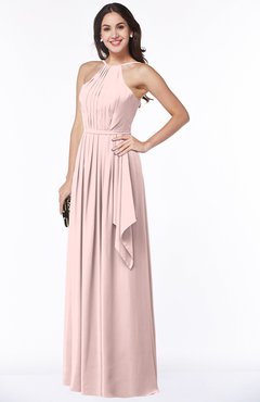 ColsBM Jasmine Pastel Pink Sexy Halter Sleeveless Zipper Chiffon Ruching Plus Size Bridesmaid Dresses
