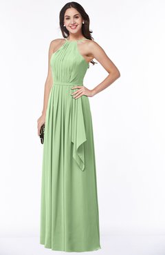 ColsBM Jasmine Sage Green Sexy Halter Sleeveless Zipper Chiffon Ruching Plus Size Bridesmaid Dresses
