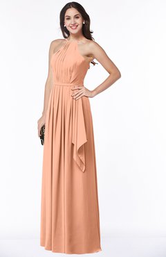 ColsBM Jasmine Salmon Sexy Halter Sleeveless Zipper Chiffon Ruching Plus Size Bridesmaid Dresses
