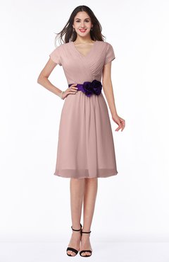 ColsBM Margot Blush Pink Classic V-neck Short Sleeve Chiffon Knee Length Bridesmaid Dresses