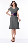 ColsBM Margot Grey Classic V-neck Short Sleeve Chiffon Knee Length Bridesmaid Dresses