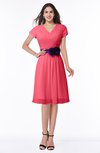 ColsBM Margot Guava Classic V-neck Short Sleeve Chiffon Knee Length Bridesmaid Dresses