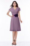 ColsBM Margot Mauve Classic V-neck Short Sleeve Chiffon Knee Length Bridesmaid Dresses