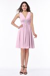 ColsBM Haley Baby Pink Modern Fit-n-Flare Sleeveless Zip up Chiffon Knee Length Prom Dresses