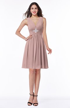 ColsBM Haley Blush Pink Modern Fit-n-Flare Sleeveless Zip up Chiffon Knee Length Prom Dresses