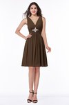 ColsBM Haley Chocolate Brown Modern Fit-n-Flare Sleeveless Zip up Chiffon Knee Length Prom Dresses