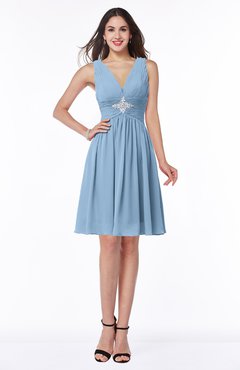 ColsBM Haley Dusty Blue Modern Fit-n-Flare Sleeveless Zip up Chiffon Knee Length Prom Dresses