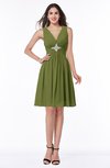 ColsBM Haley Olive Green Modern Fit-n-Flare Sleeveless Zip up Chiffon Knee Length Prom Dresses